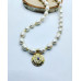 Freshwater Pearl rice shape, Evil Eye gold plated necklace 10~11 mm