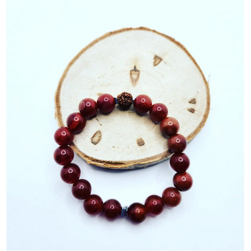 Red Agate, Rudraksha bead bracelet 10 mm