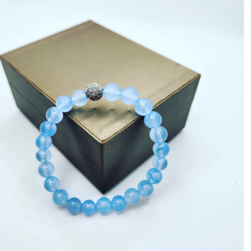 Aquamarine Quartz Zirconia charm bracelet 8 mm