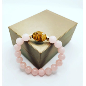 Rose Quartz, Faceted Picture Jasper center stone bracelet 10 mm
