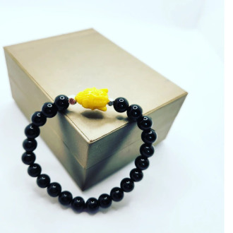 Black Obsidian Yellow Buddha charm Bracelet 8 mm