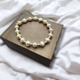 Freshwater Pearl rice, golden Hematite bracelet