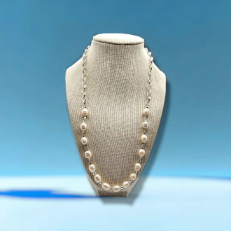 Freshwater Pearl silver tone stainless steel chain necklace