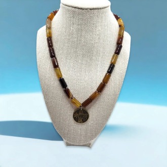 Brown Lace Agate tube shape Happiness Amulet