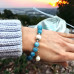 Aquamarine Quartz, Freshwater Pearl charm bracelet 8 mm