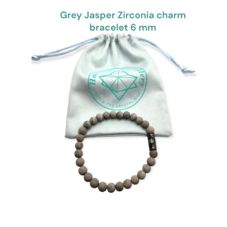 Grey Jasper Zirconia Stainless steel charm bracelet 6 mm