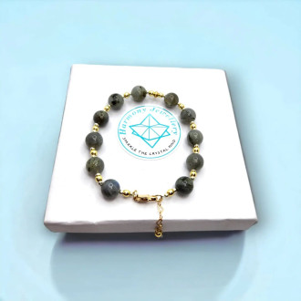 Grey Moonstone, golden Hematite clasp bracelet 8 mm