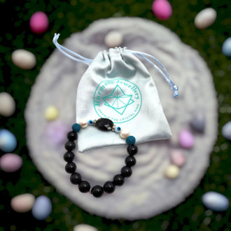 Black Obsidian, Freshwater Pearl, Evil Eye Bracelet 10 mm