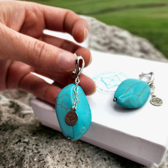 Turquoise oval massive earrings with Harmony Jewellery charm