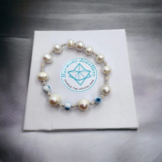 Freshwater Pearl , Evil Eye Charm bracelet Freshwater Pearl , Evil Eye Charm bracelet