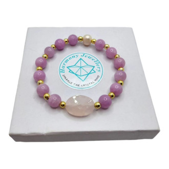 Kunzite, Faceted Rose Quartz, Golden Hematite and Freshwater Pearl