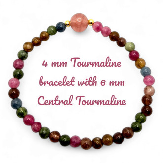 4mm Tourmaline Bracelet with 6mm Central Tourmaline Bead