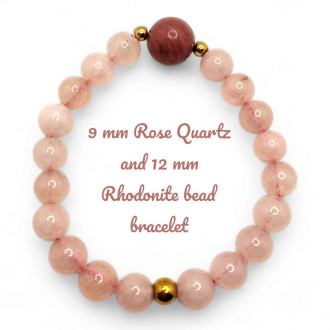 9 mm Rose Quartz and 12 mm Rhodonite bead bracelet 9 mm Rose Quartz and 12 mm Rhodonite bead bracelet