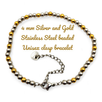 4 mm Silver and Gold Stainless Steel beaded Unisex clasp bracelet
