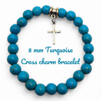 8 mm Turquoise  Cross charm bracelet