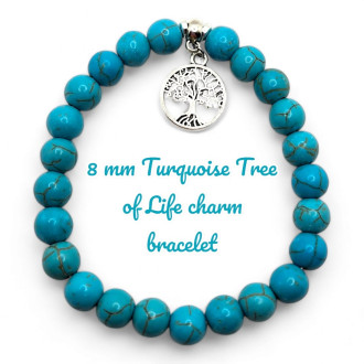 8 mm Turquoise Tree of Life charm bracelet