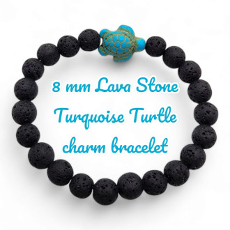 8 mm Lava Stone Turquoise Turtle charm bracelet