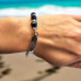 8 mm Faceted Blue Tiger Eye, Double Chain Stainless Steel Bracelet