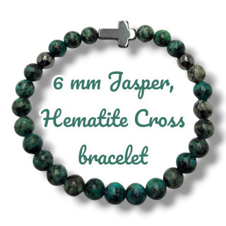 6 mm Jasper, Hematite Cross bracelet