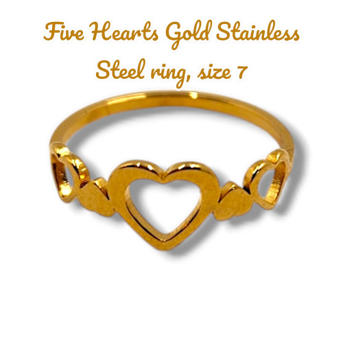 Five hearts Gold Stainless Steel ring