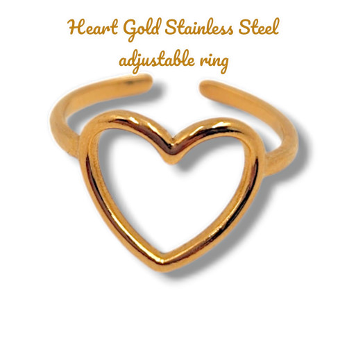 Heart Gold Stainless Steel Adjustable Ring