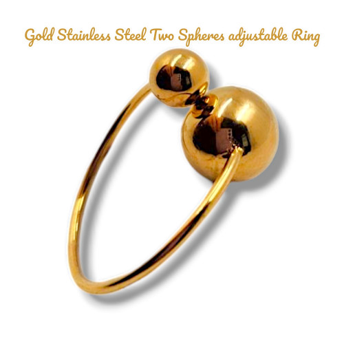 Gold Stainless Steel Two Spheres adjustable Ring