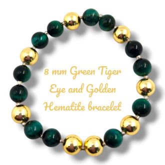 8 mm Green Tiger Eye and Golden Hematite bracelet