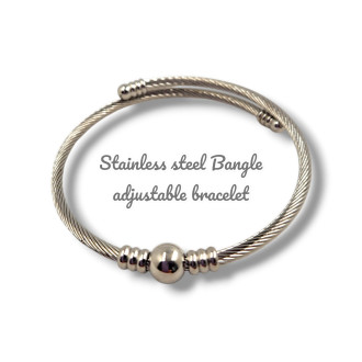 Stainless Steel Silver-Tone Adjustable Bangle Bracelet