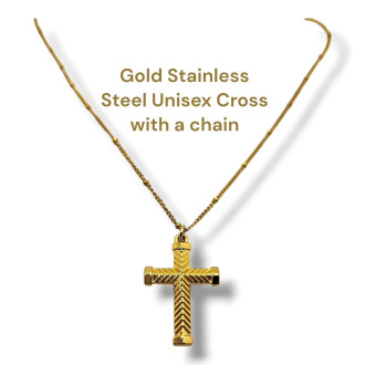 Gold Stainless Steel Unisex Cross with a Chain