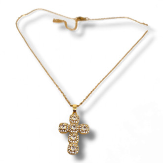 Zirconia Gold Stainless Steel Cross Necklace