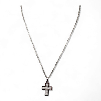 Silver Tone Zirconia Stainless Steel Cross with Chain