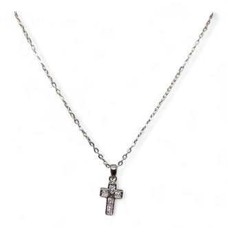 Silver Tone Zirconia Stainless Steel Tied Cross with Chain