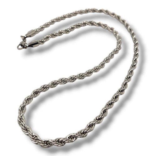 Silver Tone Stainless Steel Rope Chain Necklace (Unisex)