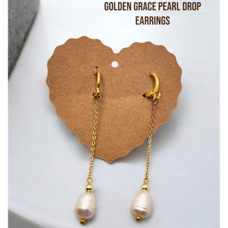 Golden Grace Drop Pearl Earrings