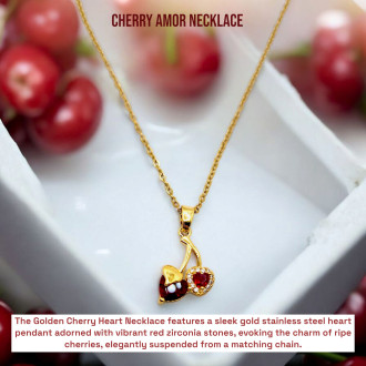 Golden Cherry Heart Necklace