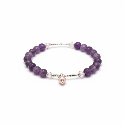 Divine Clarity Bracelet – Amethyst & Freshwater Pearl, 6mm