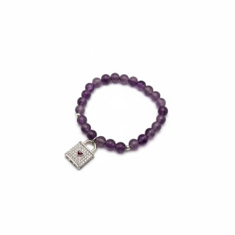 Divine Protection Bracelet, 6 mm Amethyst with Lock Charm