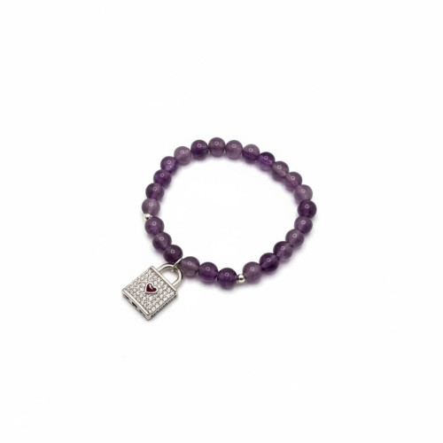 Divine Protection Bracelet, 6 mm Amethyst with Lock Charm Divine Protection Bracelet, 6 mm Amethyst with Lock Charm