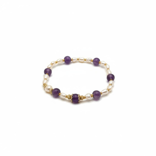 Pure Light Bracelet Amethyst (6 mm), Freshwater Pearls (2–3 mm)