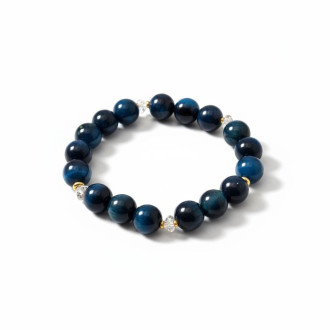 Kingdom Strength Bracelet  Blue Tiger Eye (10 mm), Czech Crystals