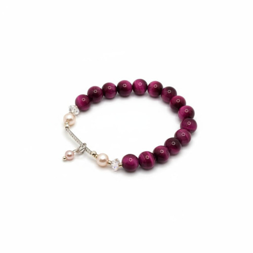 Virtue & Grace Bracelet Pink Tiger Eye (8 mm), Majorica-style Pearls