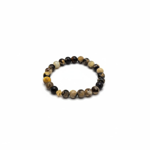 Faithful Journey Bracelet - 8 mm Spotted Agate with golden Cross Faithful Journey Bracelet - 8 mm Spotted Agate with golden Cross