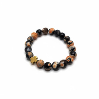 Faithful Flame Bracelet - 10 mm Spotted Agate with golden Cross Faithful Flame Bracelet - 10 mm Spotted Agate with golden Cross
