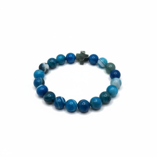 Heaven’s Peace Cross Bracelet 10 mm Faceted Blue Lace Agate