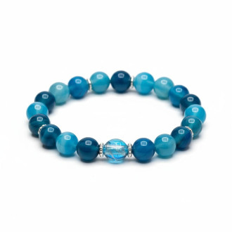 Heaven’s Whisper Bracelet Faceted Blue Lace Agate 10 mm with Murano-style Glass bead