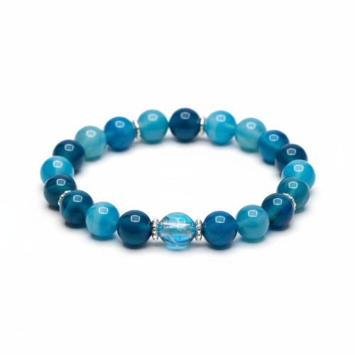 Heaven’s Whisper Bracelet Faceted Blue Lace Agate 10 mm with Murano-style Glass bead