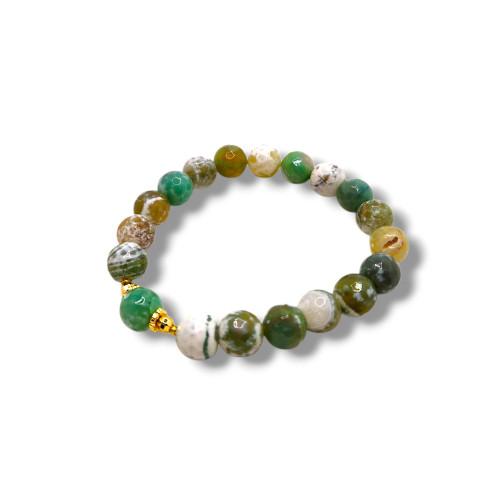 Light Bracelet - 10 mm Faceted Blue Lace Agate with Cross Charm 