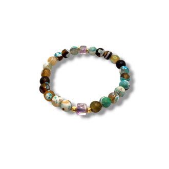 Path of Wisdom Bracelet 8 mm Faceted natural Green Spotted Agate stone
