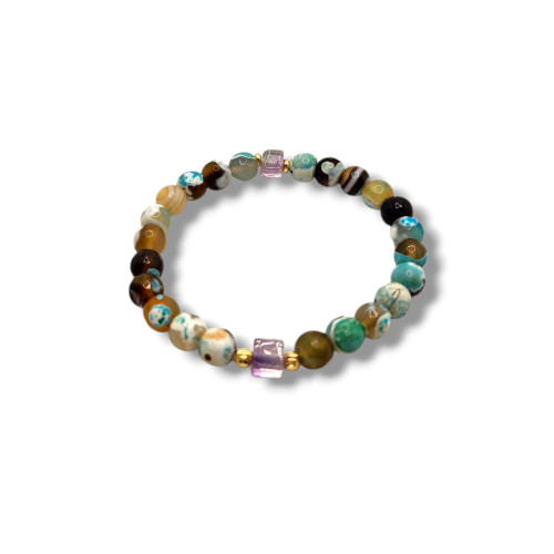 Path of Wisdom Bracelet 8 mm Faceted natural Green Spotted Agate stone