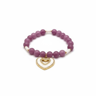  Pure Devotion Bracelet - 8 mm Kunzite, Mother of Pearls and Heart charm 